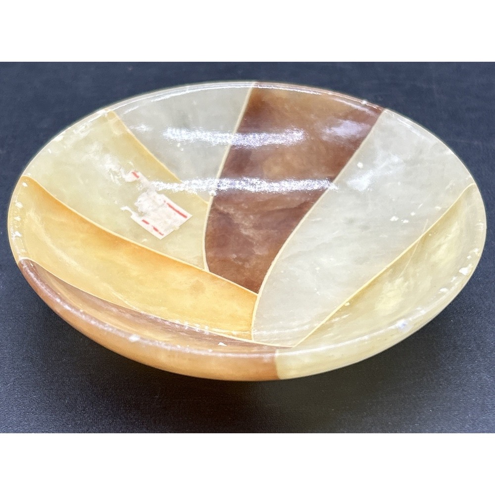 Vtg Italian Alabaster Onyx Striped Trinket Bowl Mid Century Organic Modern Dish